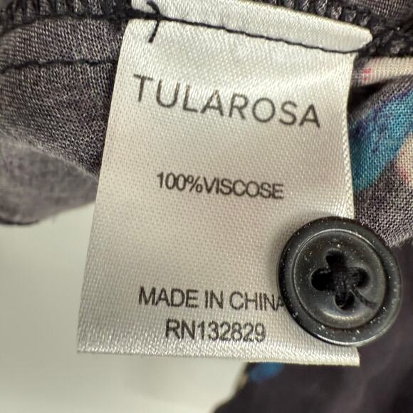 Tularosa Floral Print Button Front Crop Blouse Women's Size XS Black Boat Neck - Picture 6 of 7